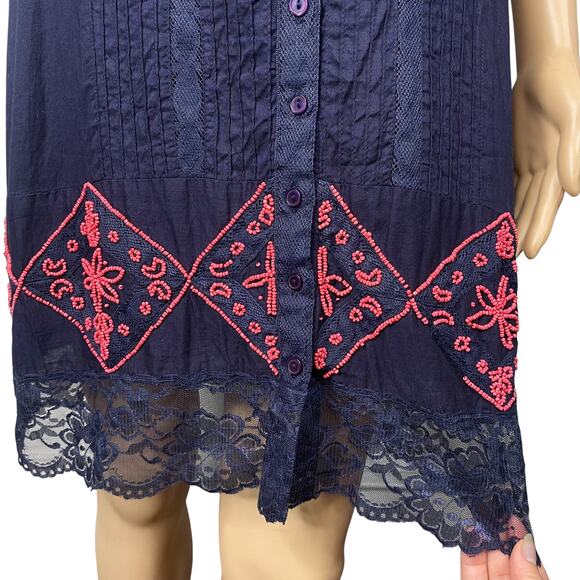 Candela Free People RARE Blue Lace Beaded Prairie Boho Dress SZ M - Picture 8 of 13